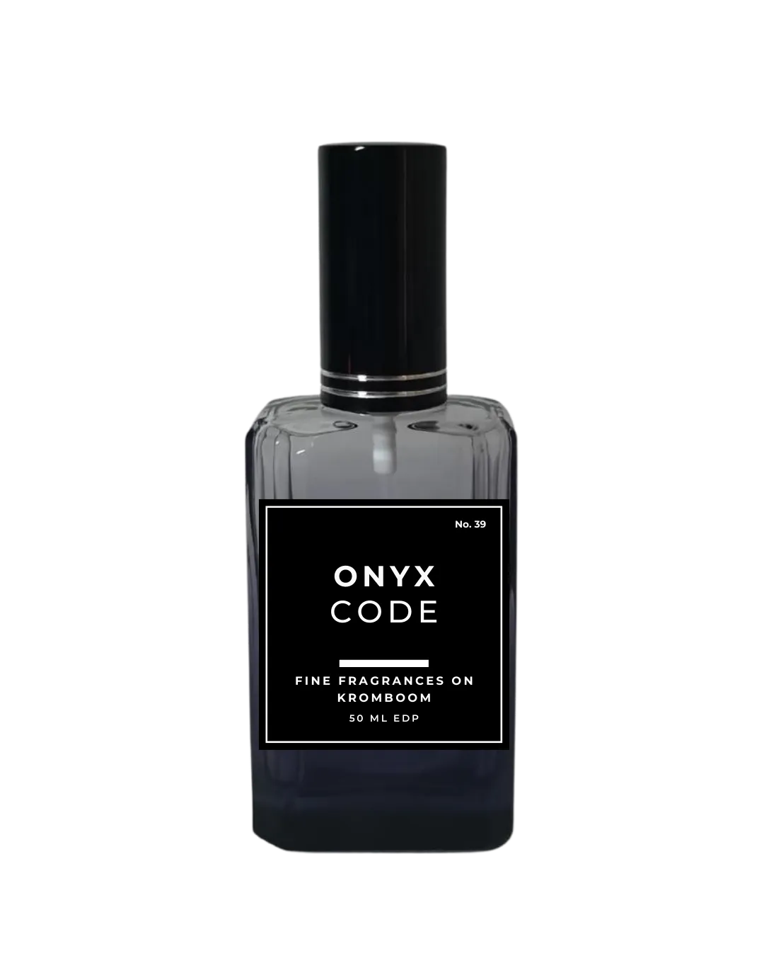 Perfume bottle labeled 'Onyx Code' on a white background by Fine Fragrances on Kromboom