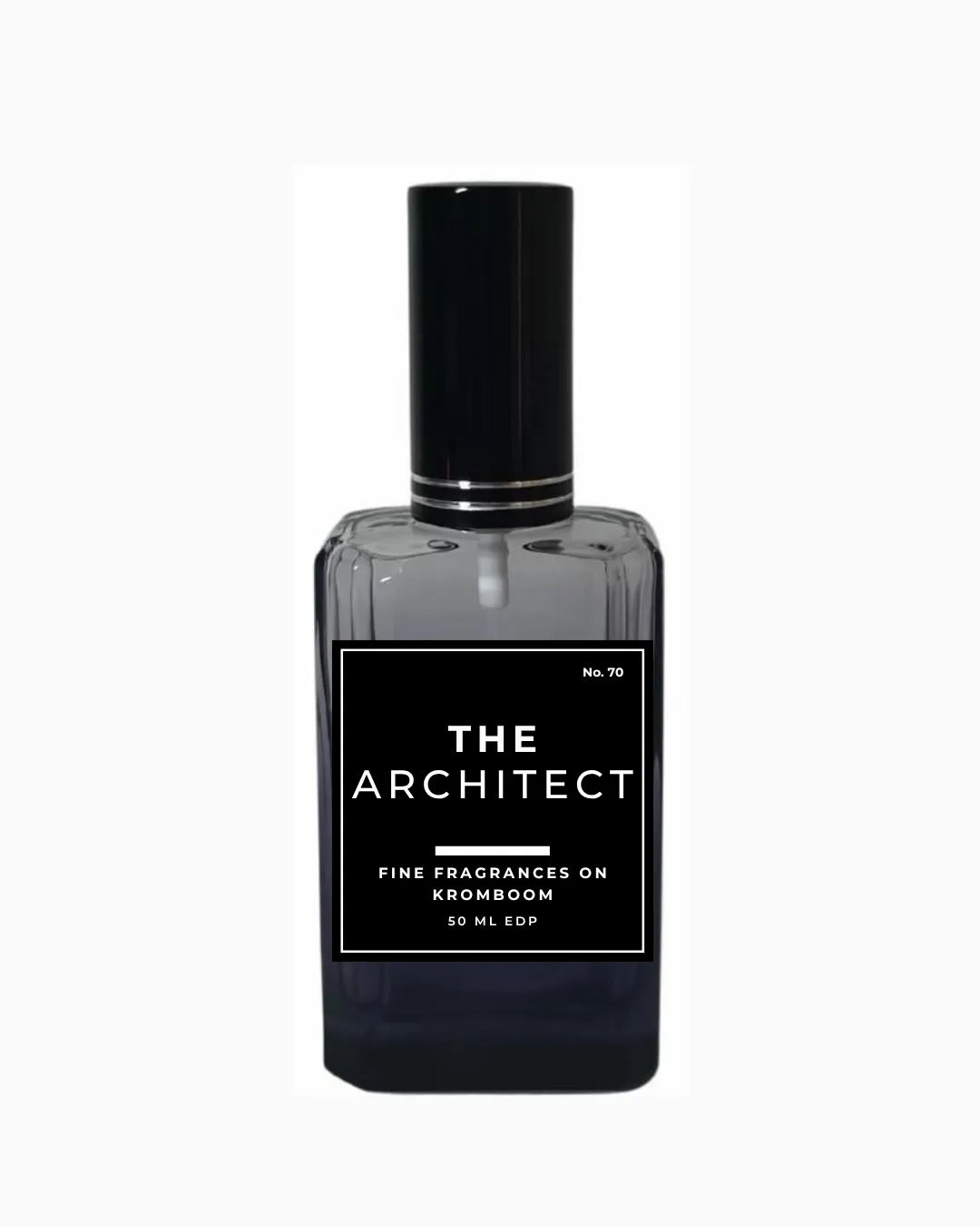 Perfume bottle labeled 'The Architect, Fine Fragrances on Kromboom 50ml EDP' on a white background