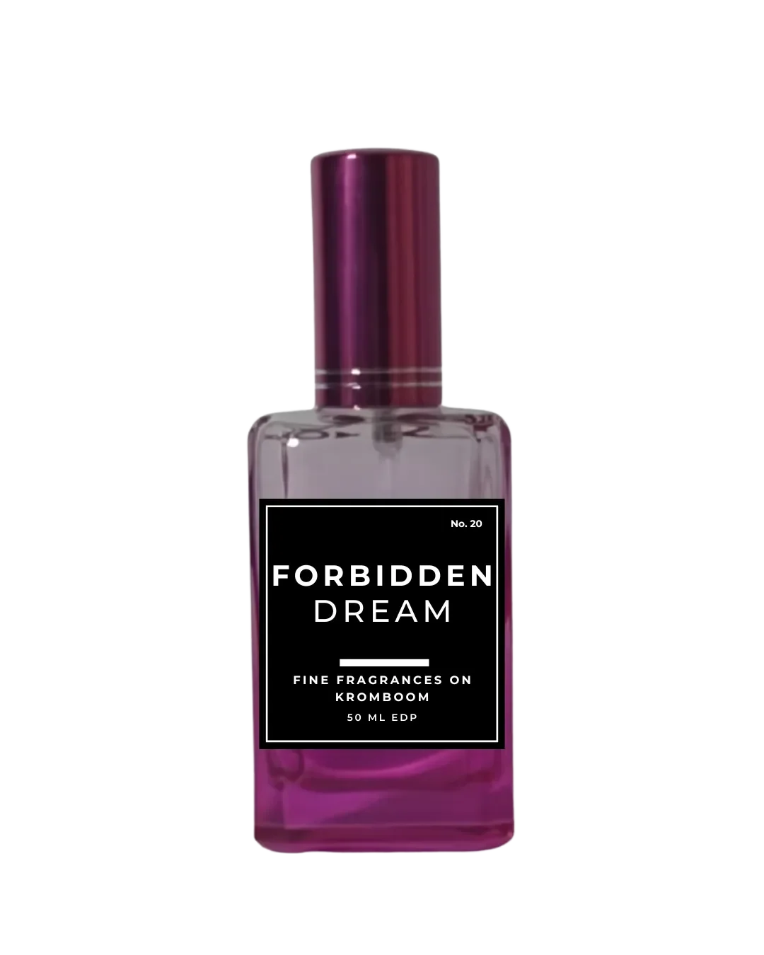Perfume bottle labeled 'Forbidden Dream' on a white background by Fine Fragrances on Kromboom