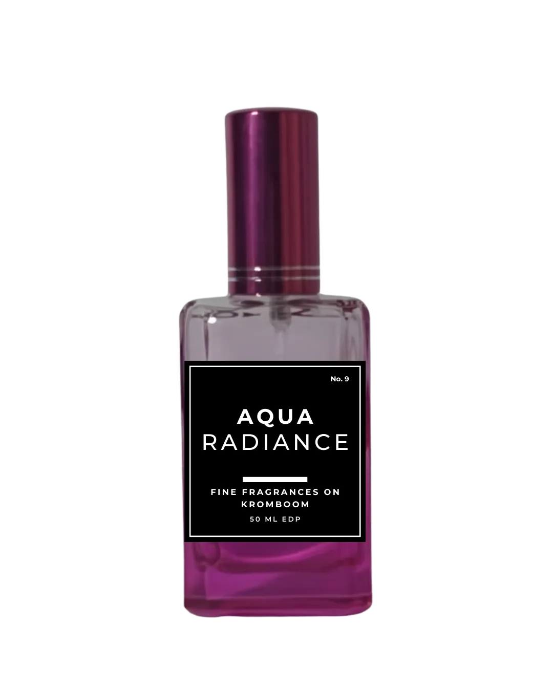 Perfume bottle labeled 'Aqua Radiance' on a white background by Fine Fragrances on Kromboom