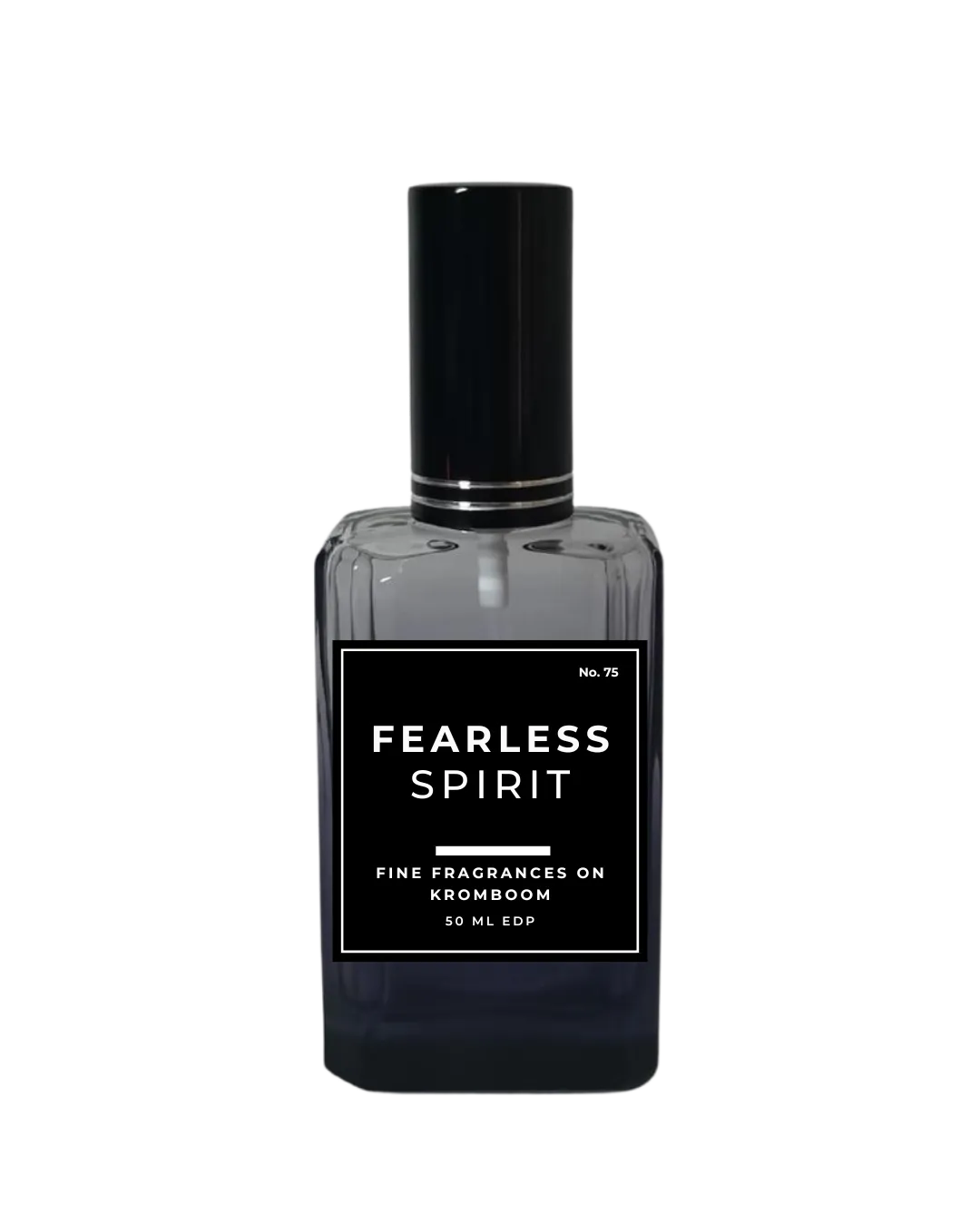 Perfume bottle labeled 'Fearless Spirit' on a white background by Fine Fragrances on Kromboom