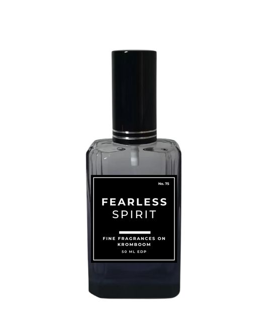 Perfume bottle labeled 'Fearless Spirit' on a white background by Fine Fragrances on Kromboom
