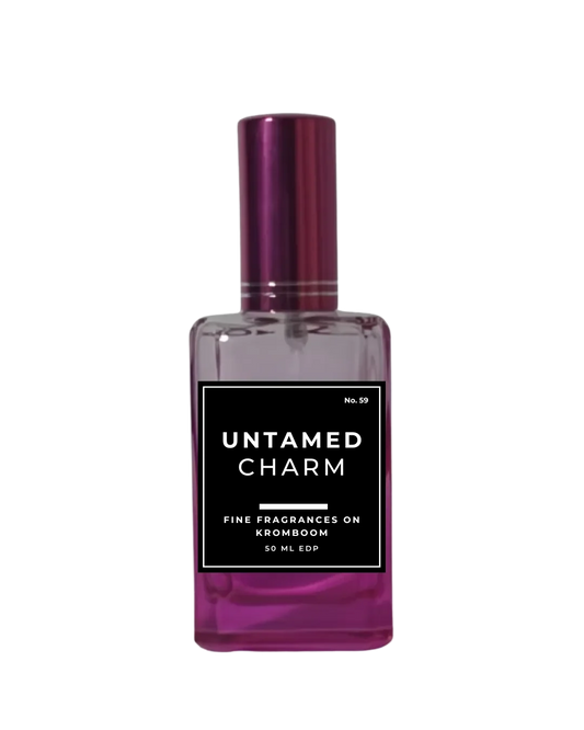 Perfume bottle labeled 'Untamed Charm' on a white background by Fine Fragrances on Kromboom