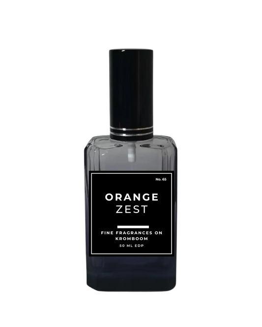 Perfume bottle labeled 'Orange Zest' on a white background by Fine Fragrances on Kromboom