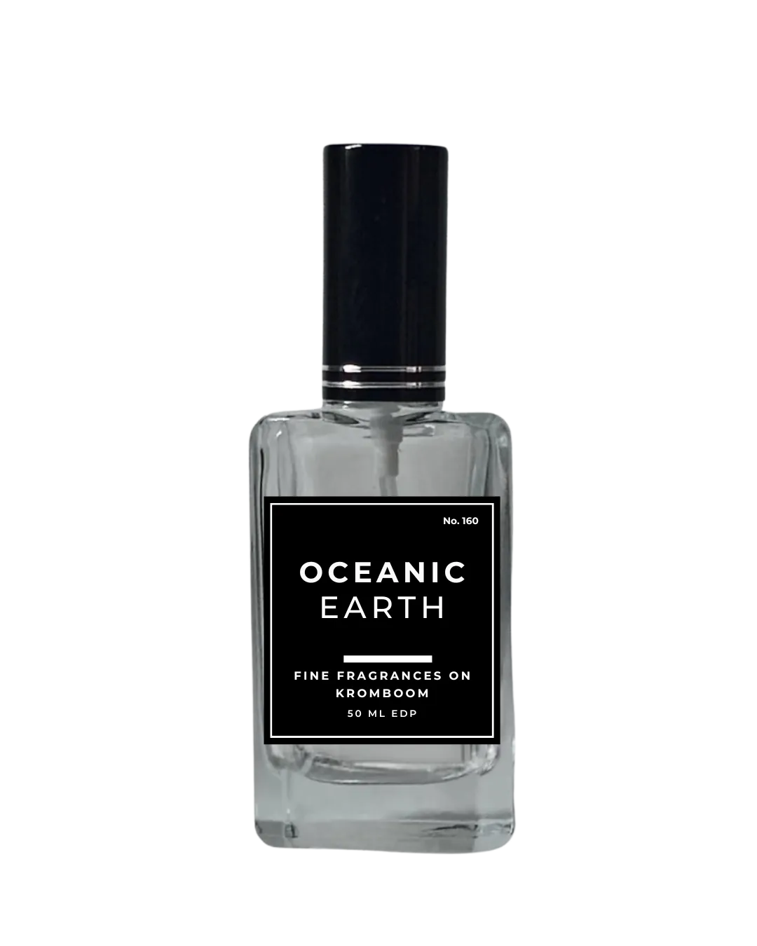 Perfume bottle labeled 'Oceanic Earth' on a white background by Fine Fragrances on Kromboom