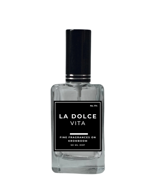 Perfume bottle labeled 'La Dolce Vita' on a white background