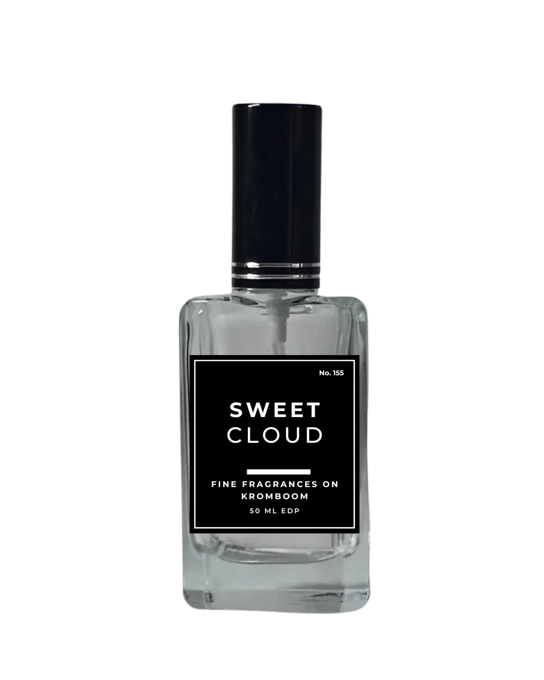 Perfume bottle labeled 'Sweet Cloud' on a white background by Fine Fragrances on Kromboom
