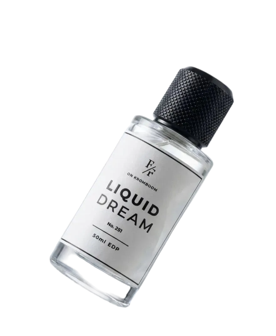 Perfume bottle labeled 'Liquid Dream' on a white background