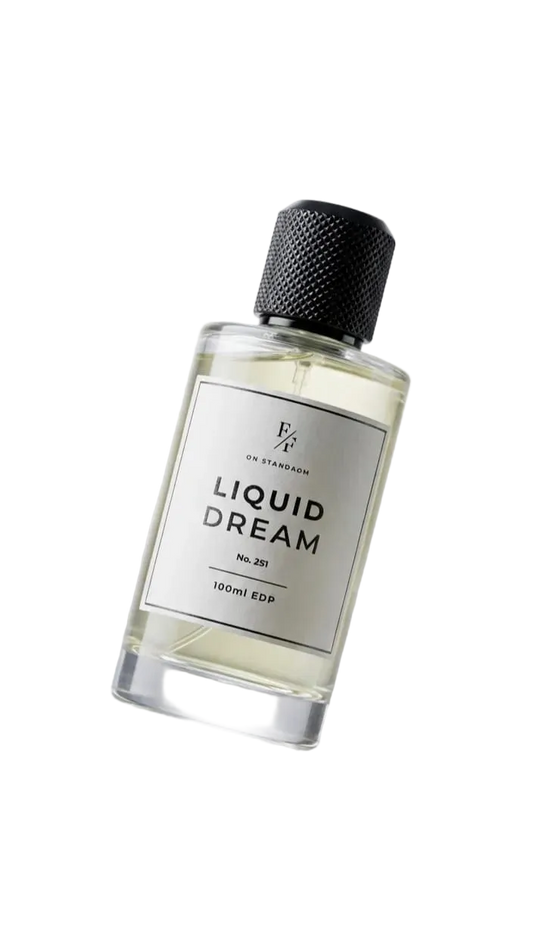 Bottle of 'Liquid Dream' perfume on a white background