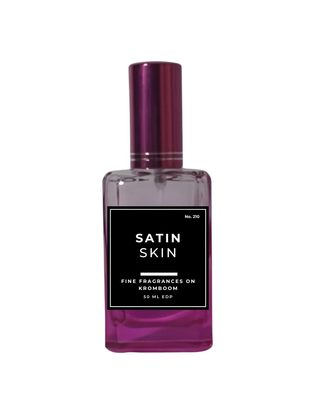 Perfume bottle labeled 'Satin Skin' on a white background by Fine Fragrances on Kromboom