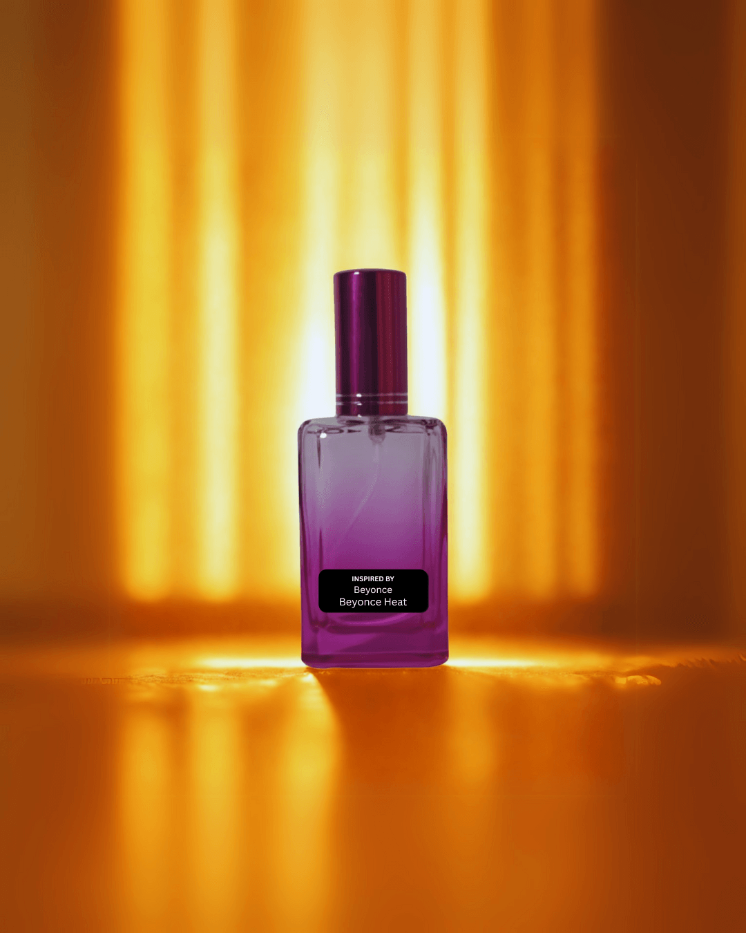 Warm amber floral women’s perfume bottle – inspired by Beyoncé Heat by Fine Fragrances on Kromboom on an orange background