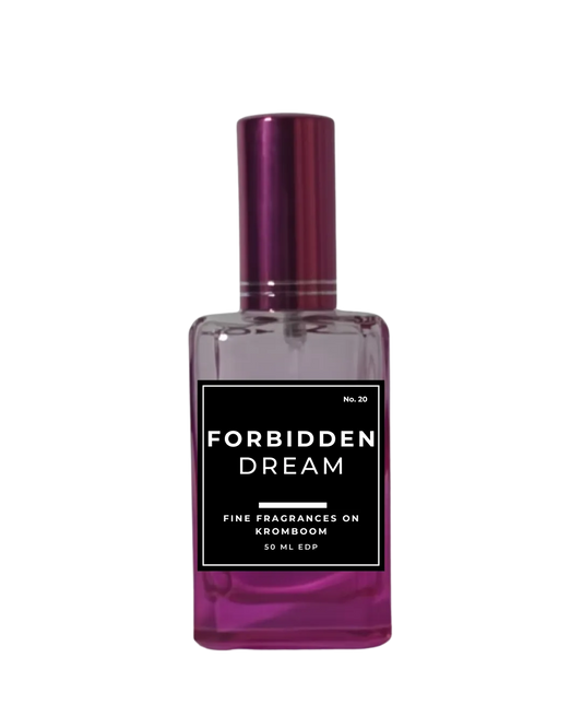Perfume bottle labeled 'Forbidden Dream' on a white background by Fine Fragrances on Kromboom