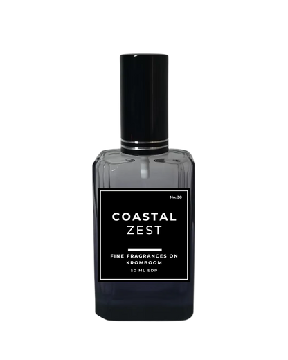 Perfume bottle labeled 'Coastal Zest' on a white background by Fine Fragrances on Kromboom