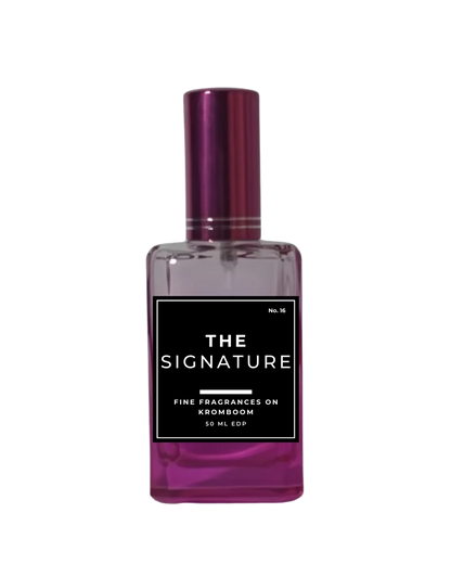 Perfume bottle with purple cap and label on a white background by Fine Fragrances on Kromboom