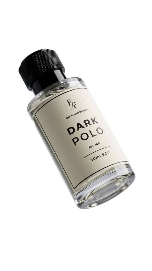 Bottle of 'Dark Polo' on a light gray background