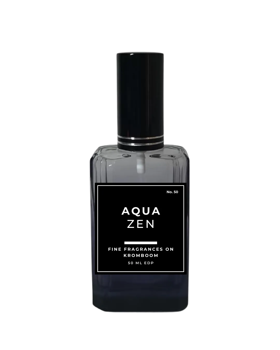 Perfume bottle labeled 'Aqua Zen' on a white background by Fine Fragrances on Kromboom