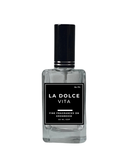 Perfume bottle labeled 'La Dolce Vita' on a white background