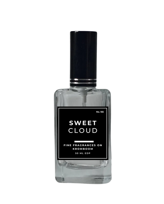 Perfume bottle labeled 'Sweet Cloud' on a white background by Fine Fragrances on Kromboom