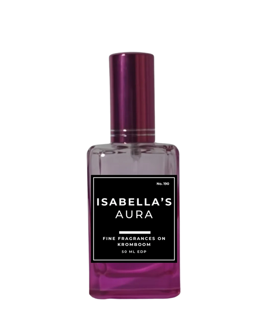 Perfume bottle with purple cap and label on a white background by Fine Fragrances on Kromboom