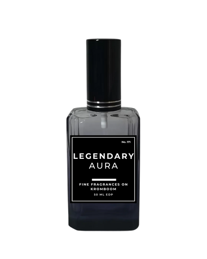 Perfume bottle labeled 'Legendary Aura' on a white background by Fine Fragrances  on Kromboom