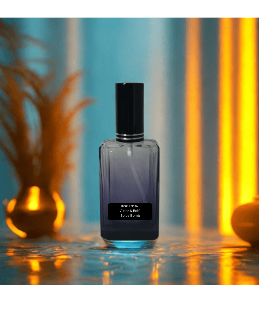 Spicy woody men's perfume bottle – bold masculine scent by Fine Fragrances on Kromboom with a blurred background featuring warm colors