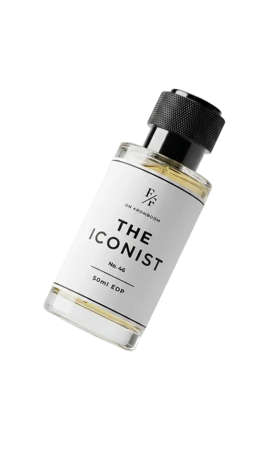 Perfume bottle labeled 'The Iconist' on a white background