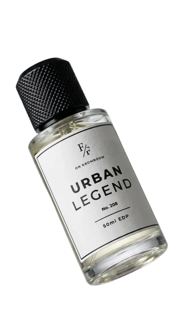 Perfume bottle labeled 'Urban Legend' on a white background