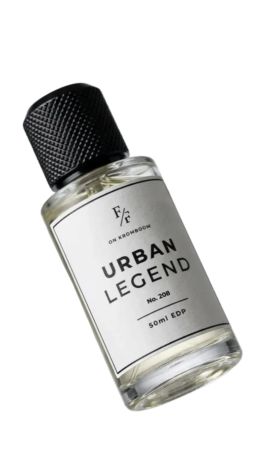 Perfume bottle labeled 'Urban Legend' on a white background