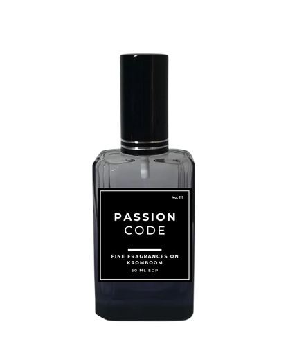Perfume bottle labeled 'Passion Code' on a white background by Fine Fragrances on Kromboom