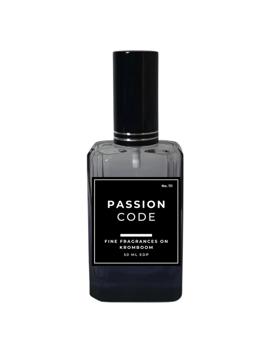 Perfume bottle labeled 'Passion Code' on a white background by Fine Fragrances on Kromboom