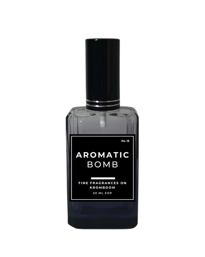 Perfume bottle labeled 'Aromatic Bomb' on a white background by Fine Fragrances on Kromboom