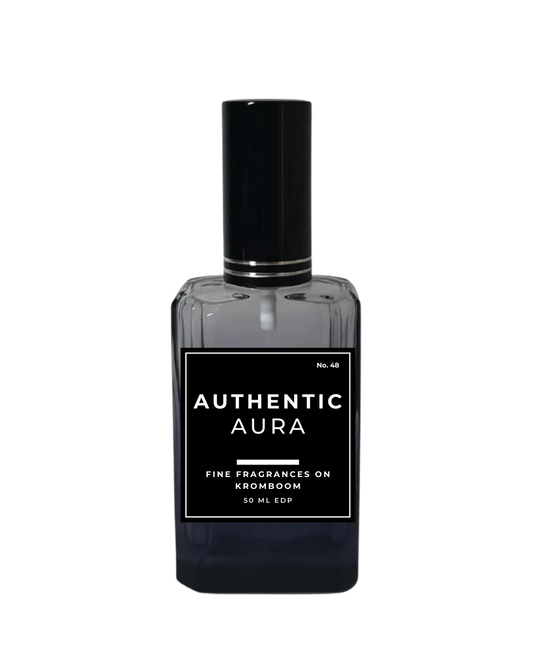 Perfume bottle labeled 'Authentic Aura' on a white background by Fine Fragrances on Kromboom