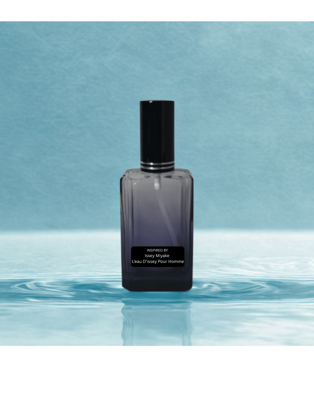 Fresh aquatic men’s perfume bottle – inspired by L’Eau d’Issey Pour Homme by Fine Fragrances on Kromboom on a light blue water background